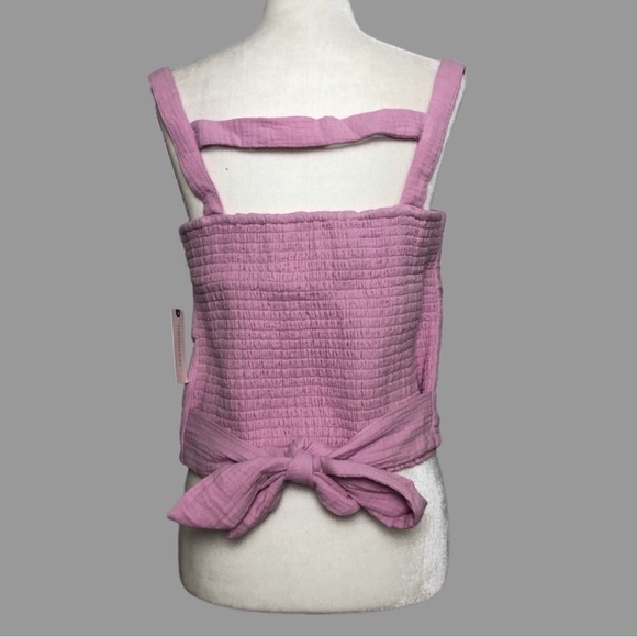 ❤️ L ❤️ NWT Anthro Top Tank Cropped Smocked Tie Back Bow Knotted - Picture 3 of 8